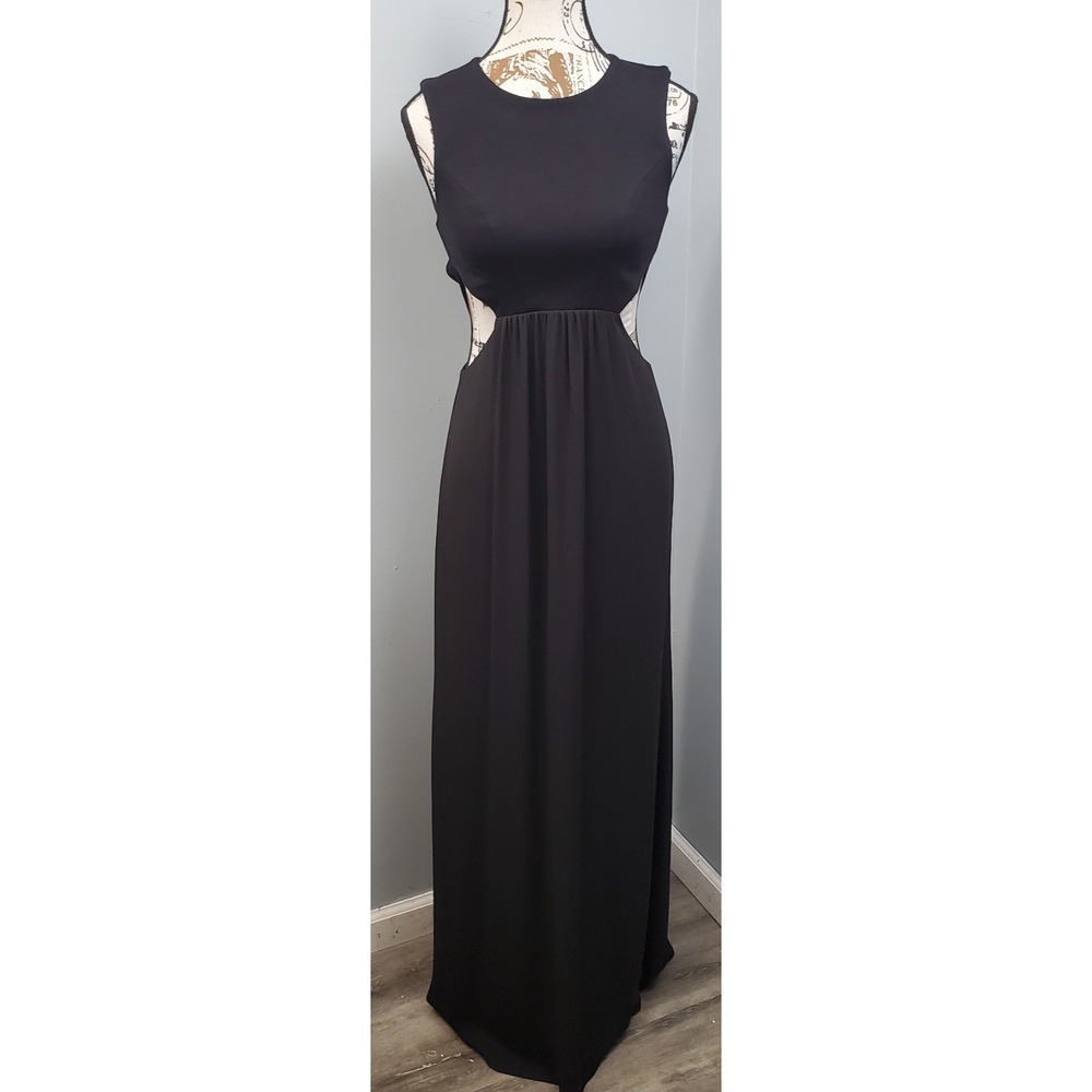 BCBGMAXAZRIA Angelinah Maxi Dress Womens 0 Black Cutout Open Back Wedding Guest
